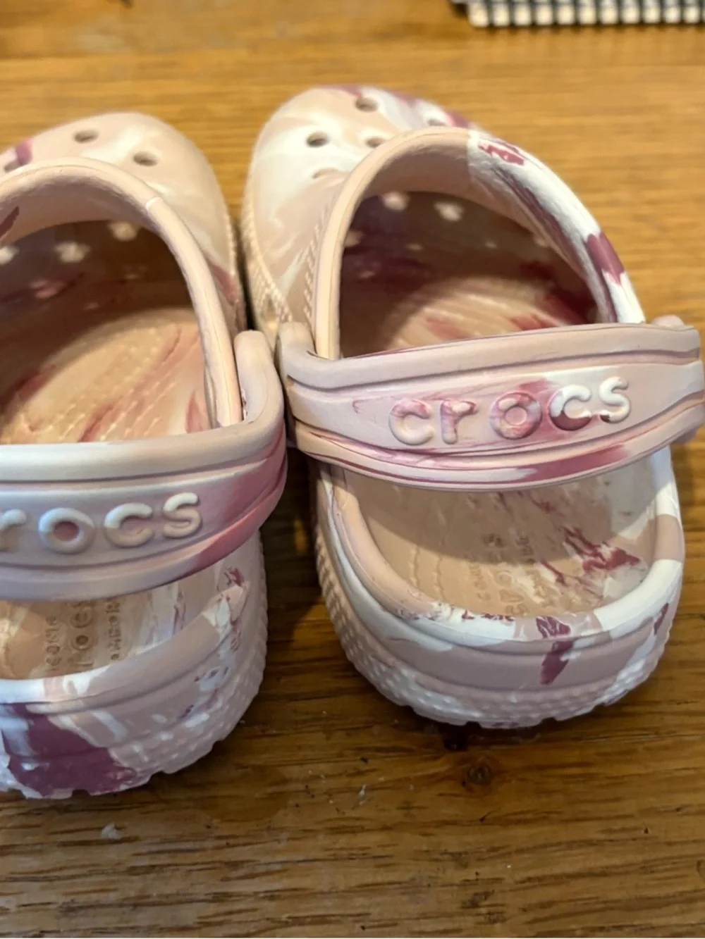CROCS Pink & White Marble Classic Clogs - Picture 5 of 5
